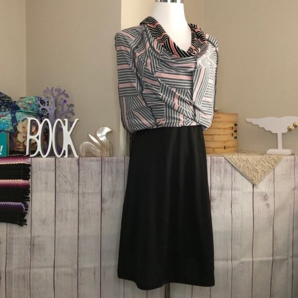 Donna Ricco sz 2 Striped Panel Faux Wrap Dress - Picture 9 of 13